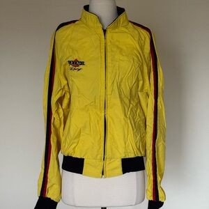 Vintage Yellow Racing Jacket with Black and Red Stripes